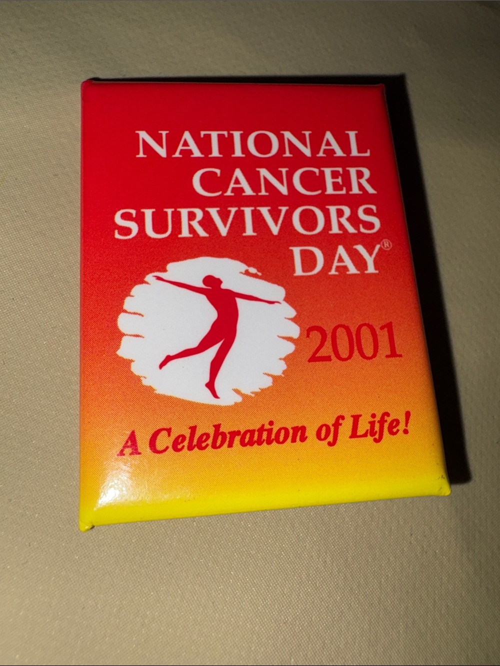 National Cancer Survivors Day 2001 Red & Yellow Commemorative Pin